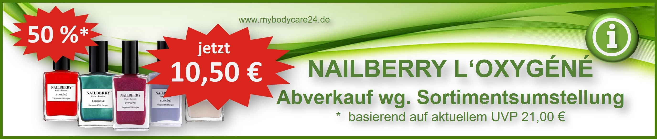 Jetzt 50% Ragatt auf ALLE Nagellacke von Nailberry, London wegen Sortimentswechsel